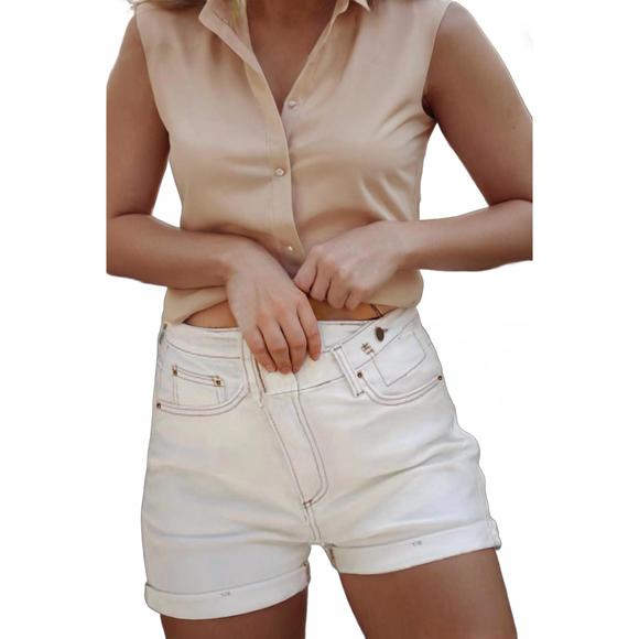 NEW LITTLE DAISY CLOSET urban edge asymmetric waist denim shorts in white - Picture 1 of 3